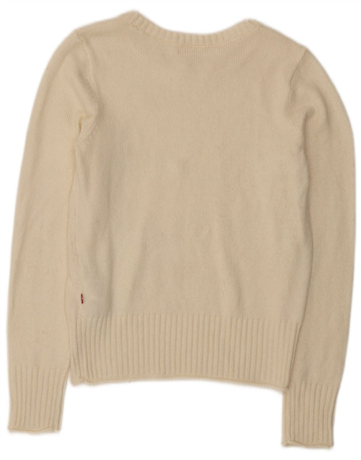 Levi's Womens Boat Neck Jumper Sweater UK 12 Medium Off White Polyamide
