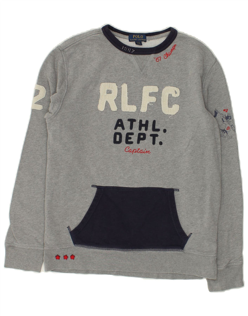 POLO RALPH LAUREN Boys Graphic Sweatshirt Jumper 14-15 Years Large  Grey | Vintage Polo Ralph Lauren | Thrift | Second-Hand Polo Ralph Lauren | Used Clothing | Messina Hembry 