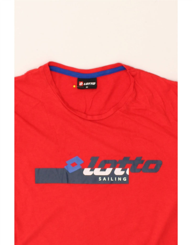 LOTTO Womens Graphic T-Shirt Top UK 14 Medium Red Cotton | Vintage Lotto | Thrift | Second-Hand Lotto | Used Clothing | Messina Hembry 