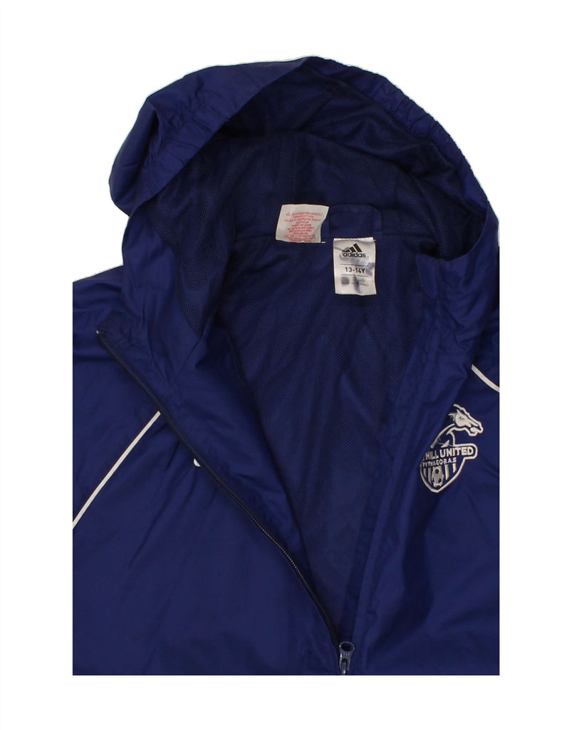 ADIDAS Boys Hooded Rain Jacket 13-14 Years Navy Blue Nylon Vintage Adidas and Second-Hand Adidas from Messina Hembry 