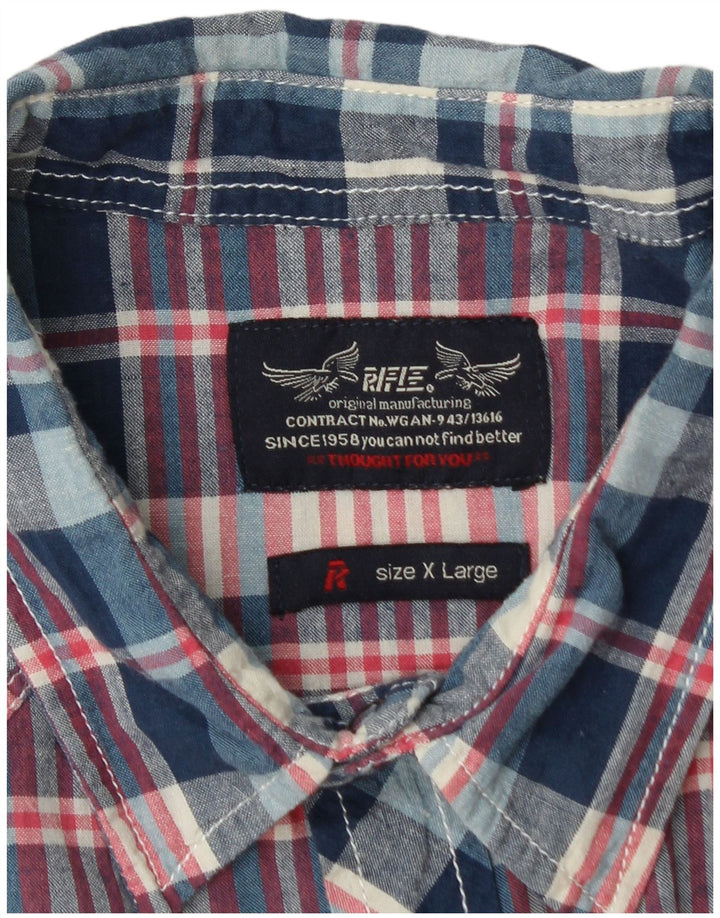 Rifle Mens Short Sleeve Shirt XL Blue Plaid Cotton