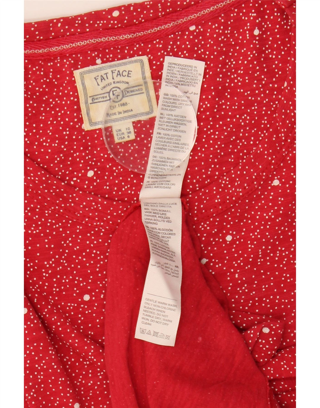 FAT FACE Womens T-Shirt Top UK 10 Small Red Spotted Cotton