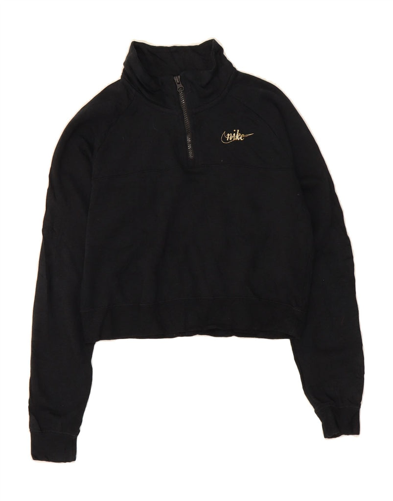 NIKE Womens Oversized Crop Zip Neck Sweatshirt Jumper UK 6 XS Black Vintage Nike and Second-Hand Nike from Messina Hembry 