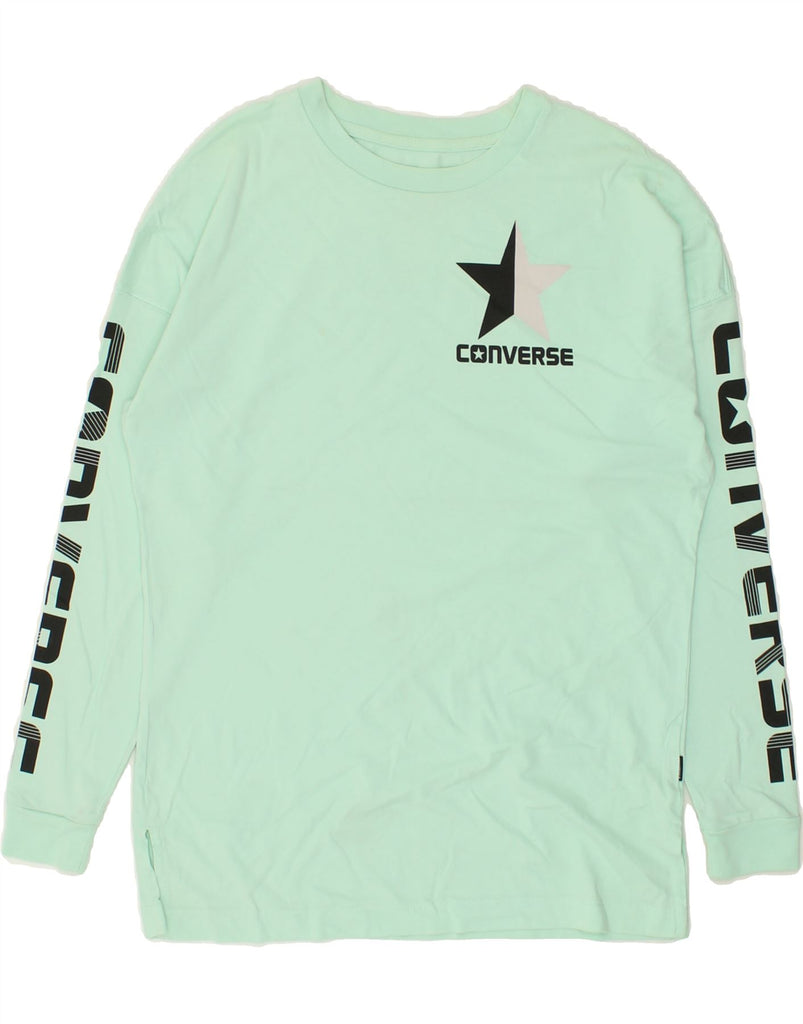 CONVERSE Womens Oversized Graphic Top Long Sleeve UK 6 XS Green | Vintage Converse | Thrift | Second-Hand Converse | Used Clothing | Messina Hembry 