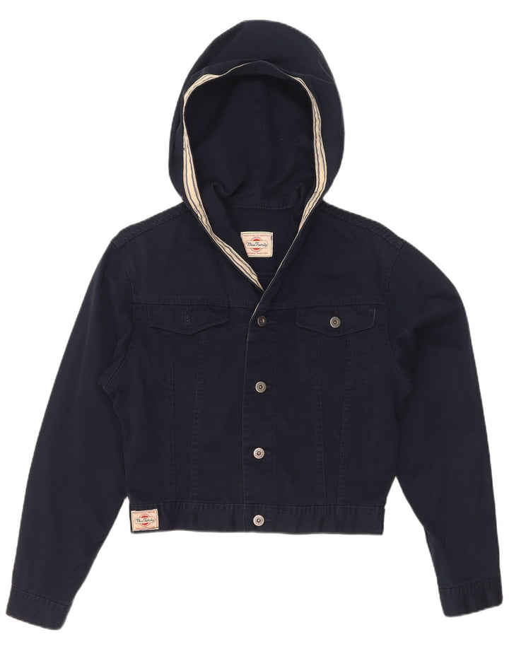 Benetton Womens Oversized Crop Hooded Denim Jacket IT 40 Small Navy Blue