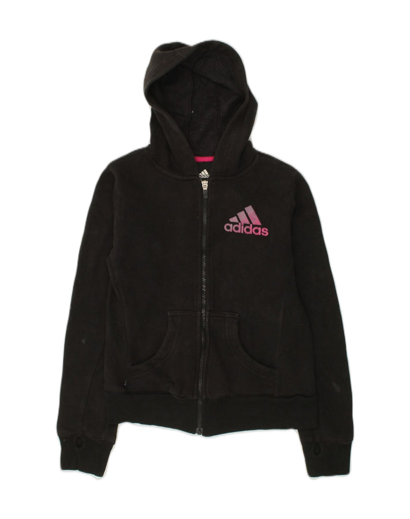 ADIDAS Womens Zip Hoodie Sweater UK 10/12 Medium Black Cotton | Vintage Adidas | Thrift | Second-Hand Adidas | Used Clothing | Messina Hembry 