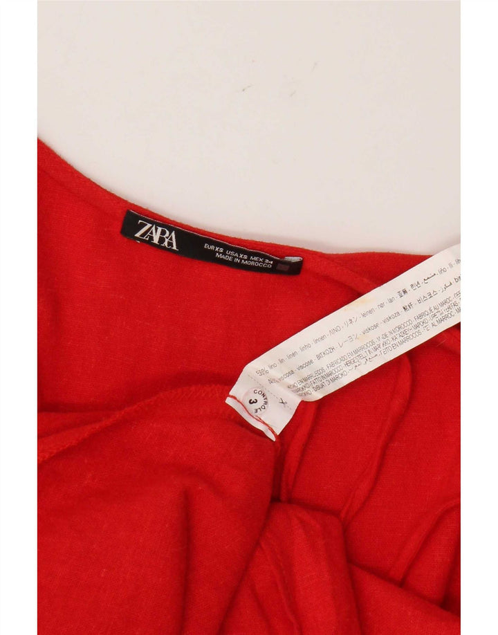 Zara Womens Wrap Dress UK 6 XS Red Linen