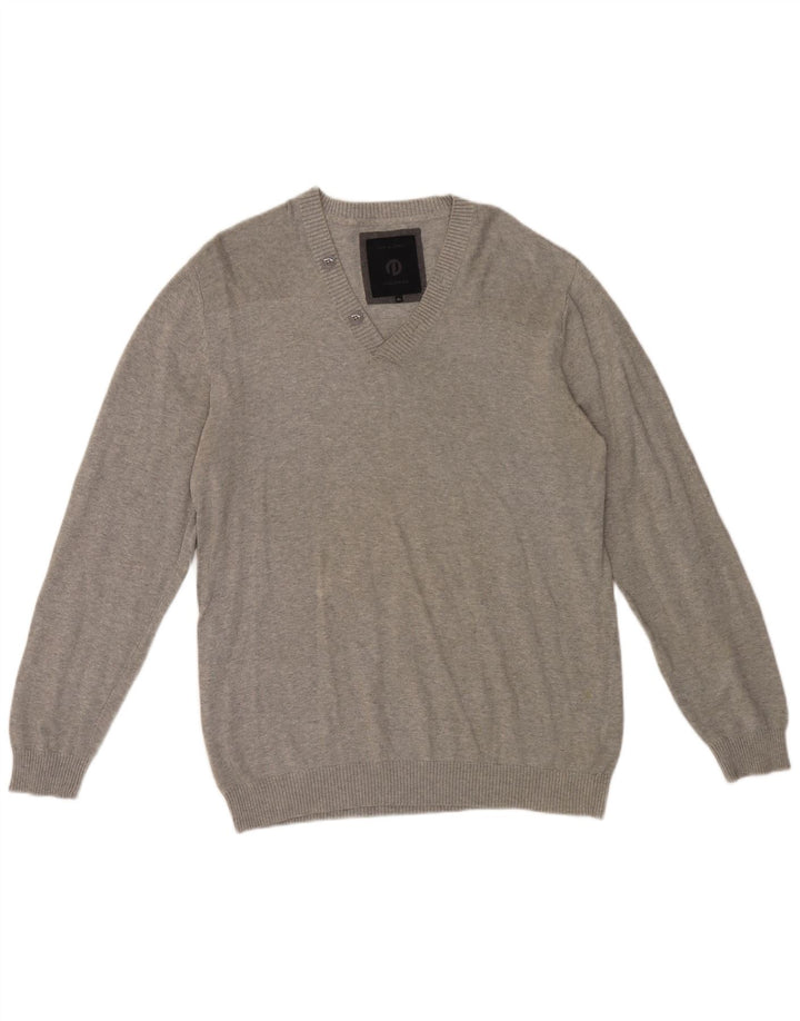 Jack & Jones Mens V-Neck Jumper Sweater XL Grey Cotton