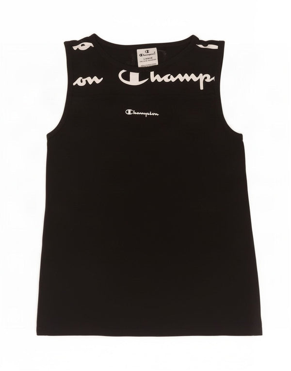 Champion Girls Graphic Vest Top 11-12 Years Large Black Cotton