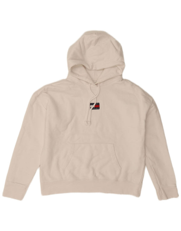 Tommy Hilfiger Womens Oversized Hoodie Jumper UK 14 Medium Off White Cotton