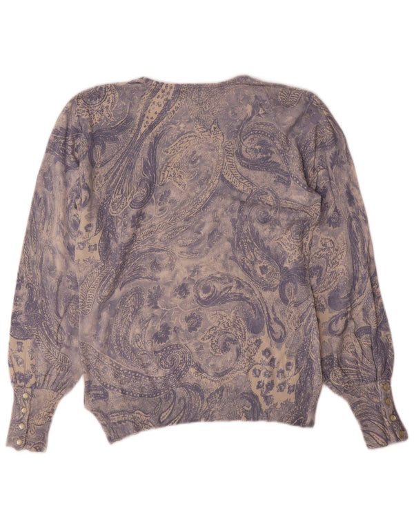 Ralph Lauren Womens V-Neck Jumper Sweater UK 12 Medium Blue Paisley Silk
