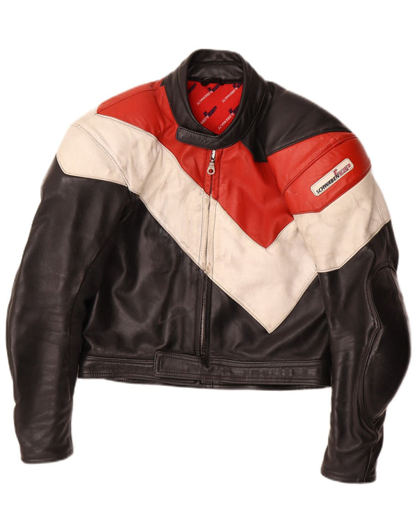 Schwabenleder Mens Leather Biker Jacket UK 38 Medium Black Colourblock