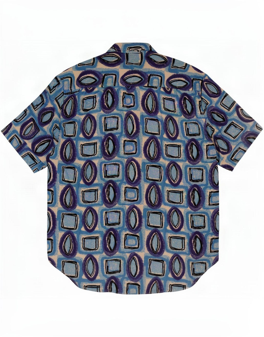 Vintage Mens Short Sleeve Shirt Medium Blue Geometric Viscose