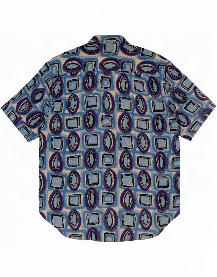 Vintage Mens Short Sleeve Shirt Medium Blue Geometric Viscose