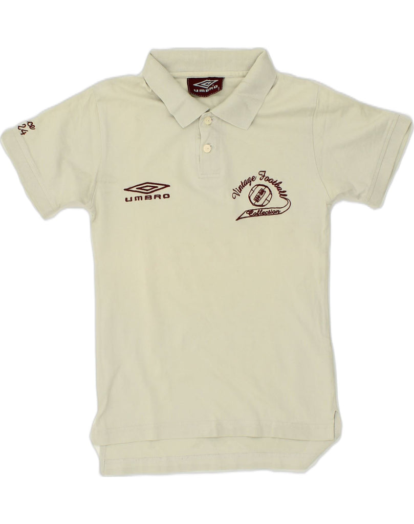 UMBRO Boys Polo Shirt 8-9 Years Small Beige Cotton | Vintage Umbro | Thrift | Second-Hand Umbro | Used Clothing | Messina Hembry 