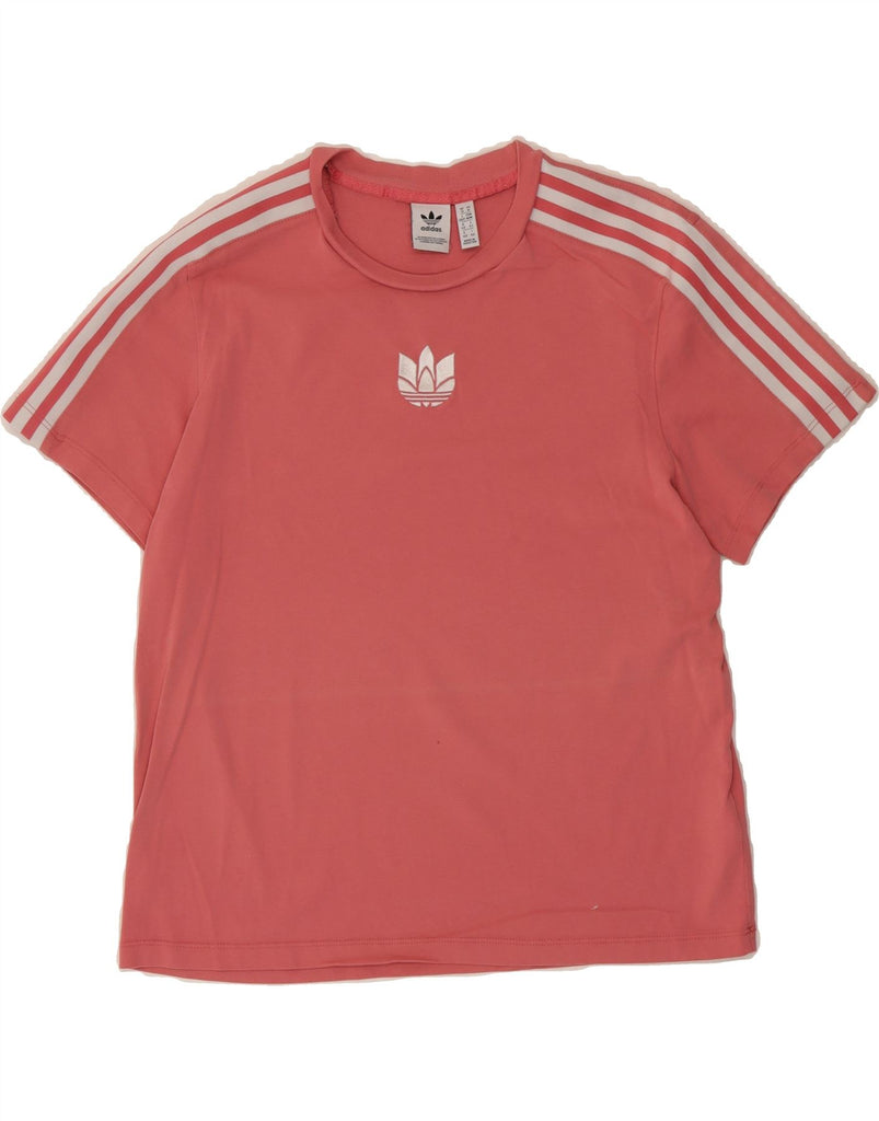 ADIDAS Womens Graphic T-Shirt Top UK 14 Large Pink Cotton Vintage Adidas and Second-Hand Adidas from Messina Hembry 