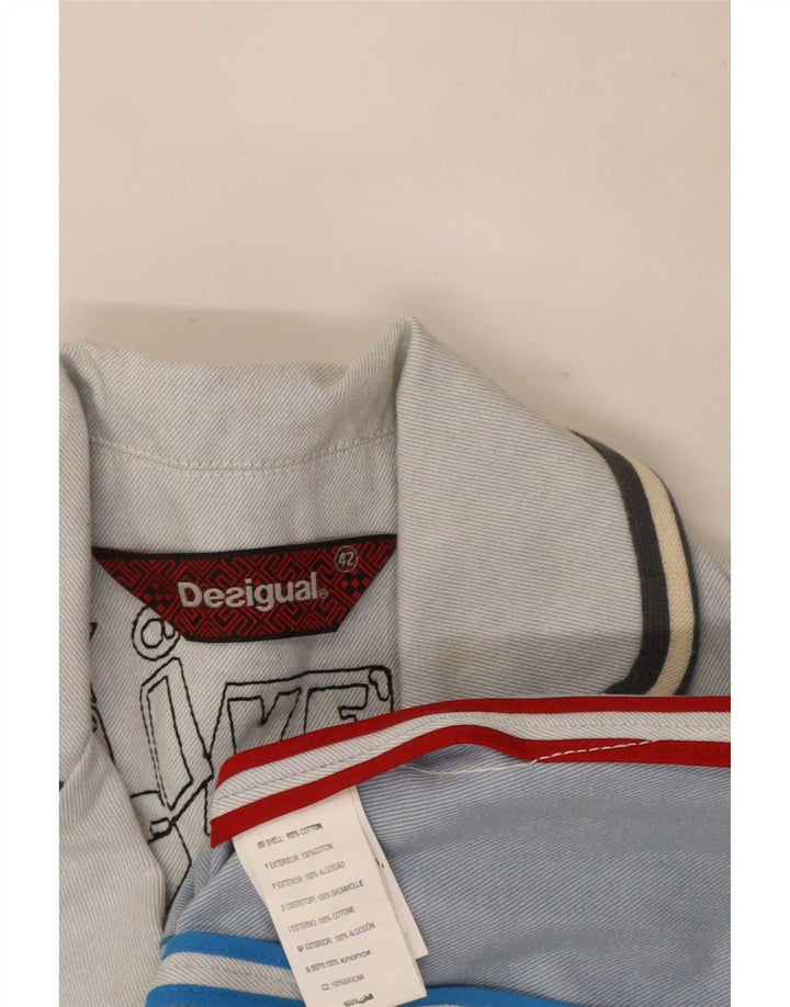 Desigual Womens Graphic 3 Button Blazer Jacket EU 42 Large Blue Cotton