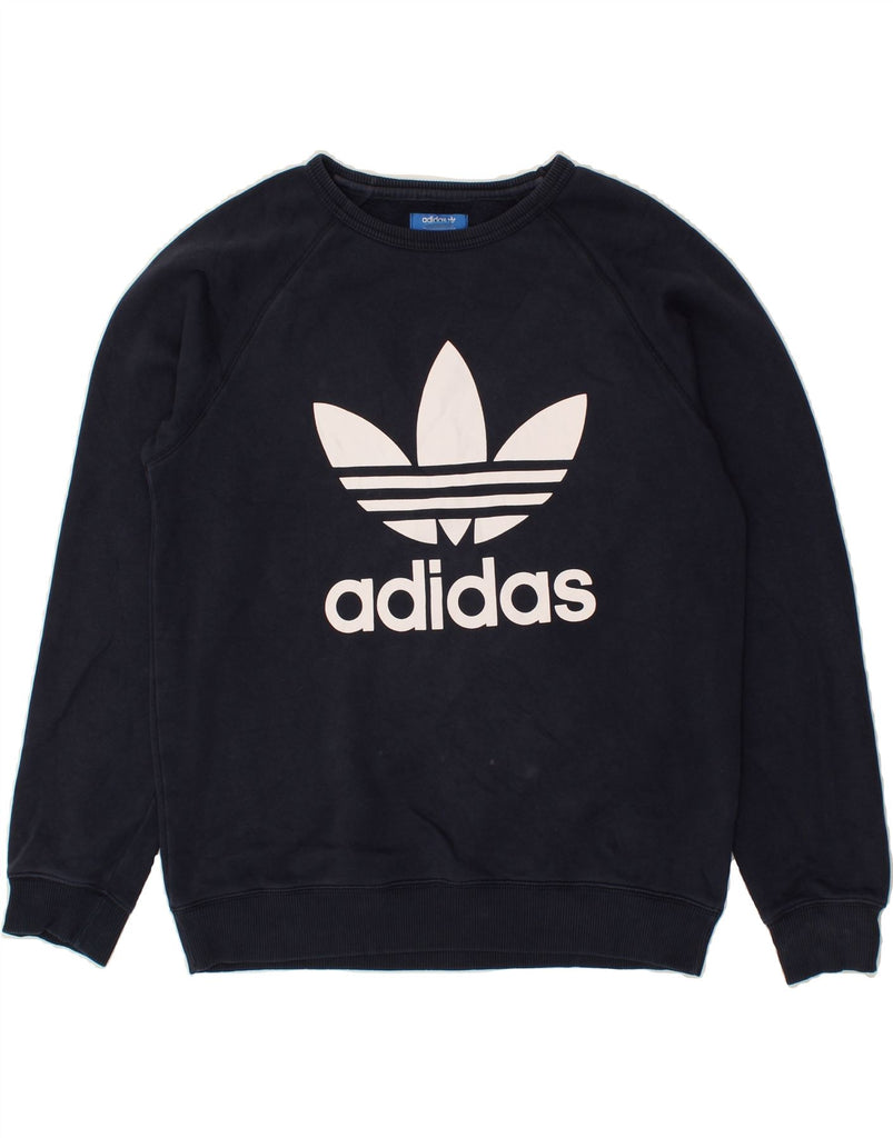 ADIDAS Mens Graphic Sweatshirt Jumper Medium Navy Blue Cotton | Vintage Adidas | Thrift | Second-Hand Adidas | Used Clothing | Messina Hembry 