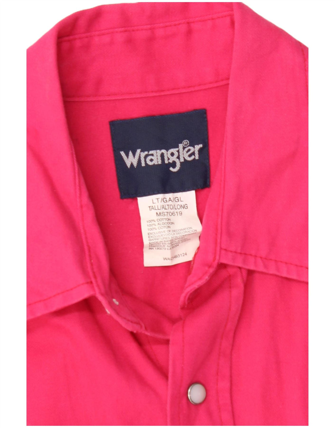 WRANGLER Mens Tall Shirt Large Pink Cotton