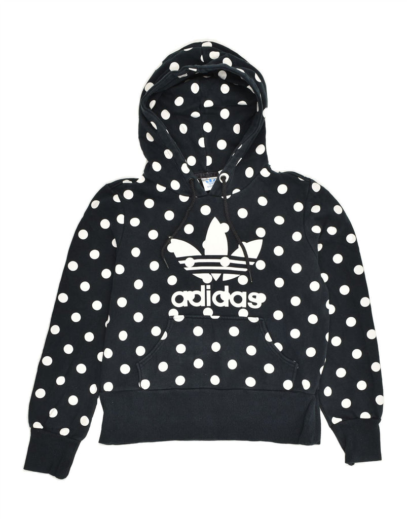 ADIDAS Womens Graphic Hoodie Jumper EU 40 Medium Navy Blue Polka Dot | Vintage Adidas | Thrift | Second-Hand Adidas | Used Clothing | Messina Hembry 