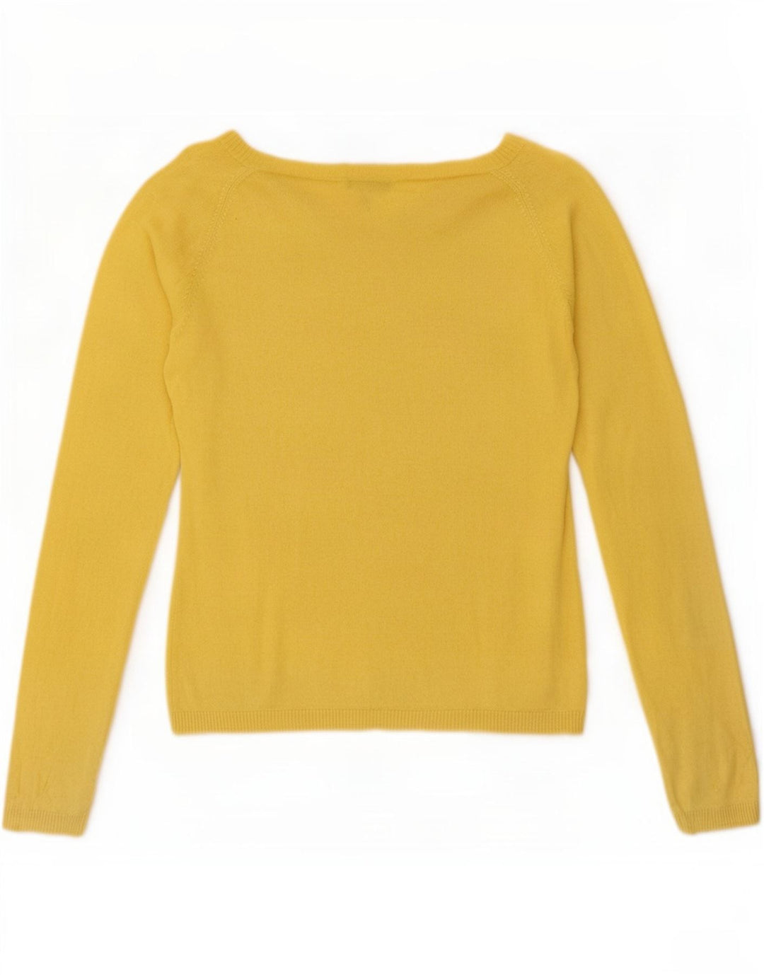 Massimo Dutti Womens V-Neck Jumper Sweater UK 14 Large Yellow Silk