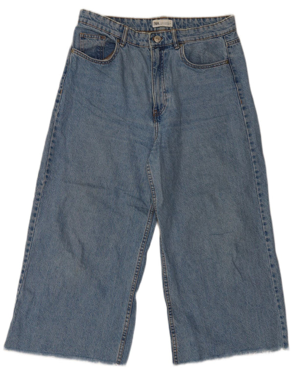 Zara Womens High Waist Wide Leg Capri Jeans EU 42 Large W32 L22 Blue Cotton