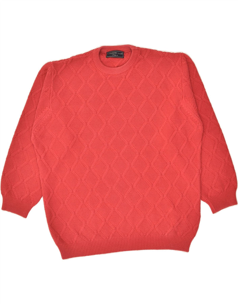 VINTAGE Mens Crew Neck Jumper Sweater 2XL Red Argyle/Diamond Cotton | Vintage Vintage | Thrift | Second-Hand Vintage | Used Clothing | Messina Hembry 