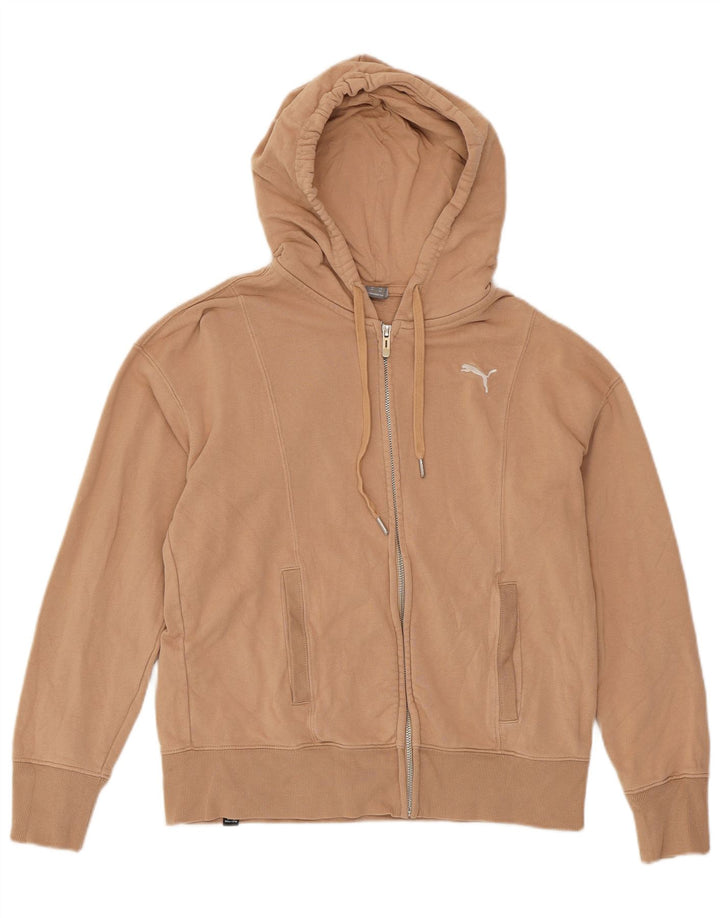 PUMA Womens Oversized Zip Hoodie Sweater UK 6 XS Beige Cotton
