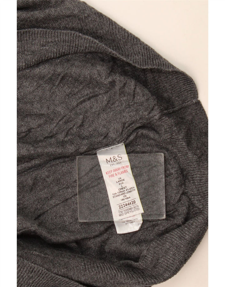 Marks & Spencer Mens V-Neck Jumper Sweater Large Grey Cotton