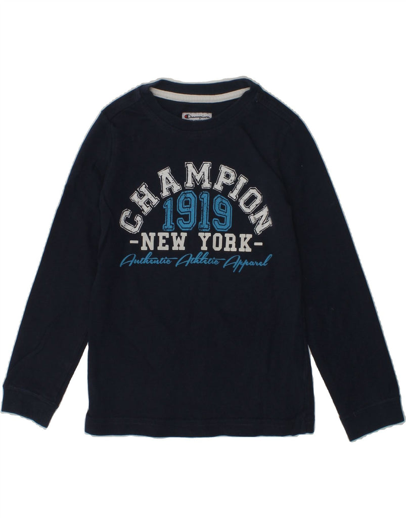 CHAMPION Boys Graphic Top Long Sleeve 3-4 Years 2XS Navy Blue | Vintage Champion | Thrift | Second-Hand Champion | Used Clothing | Messina Hembry 