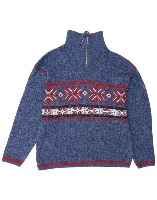 Angelo Litrico Mens Zip Neck Jumper Sweater Medium Blue Fair Isle