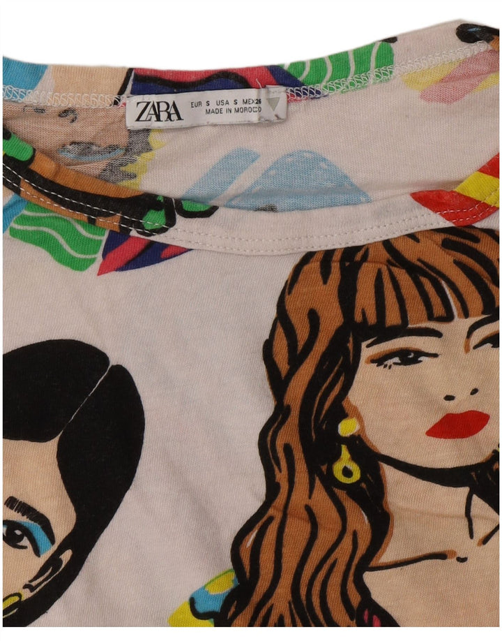 Zara Womens Crop Oversized Graphic T-Shirt Top UK 10 Small White