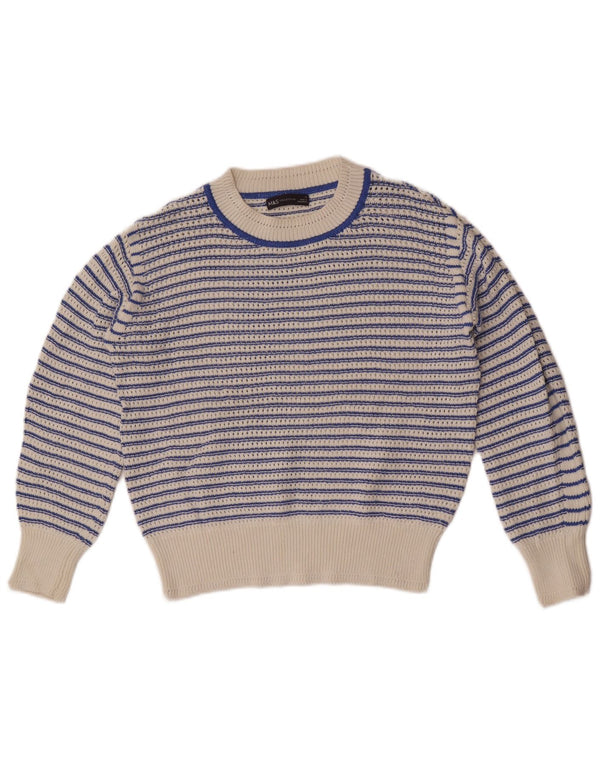 Marks & Spencer Womens Boat Neck Jumper Sweater UK 10 Small White Striped