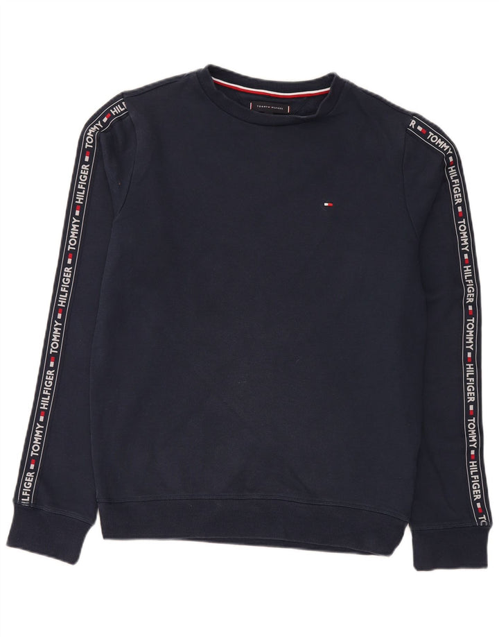 TOMMY HILFIGER Mens Graphic Sweatshirt Jumper Small Navy Blue Cotton