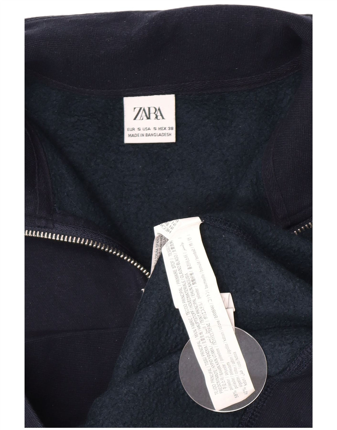 Zara Mens Zip Neck Sweatshirt Jumper Small Navy Blue Polyester