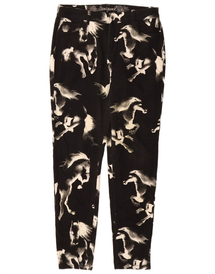 DESIGUAL Womens Skinny Casual Trousers EU 44 XL W34 L31 Black Animal Print