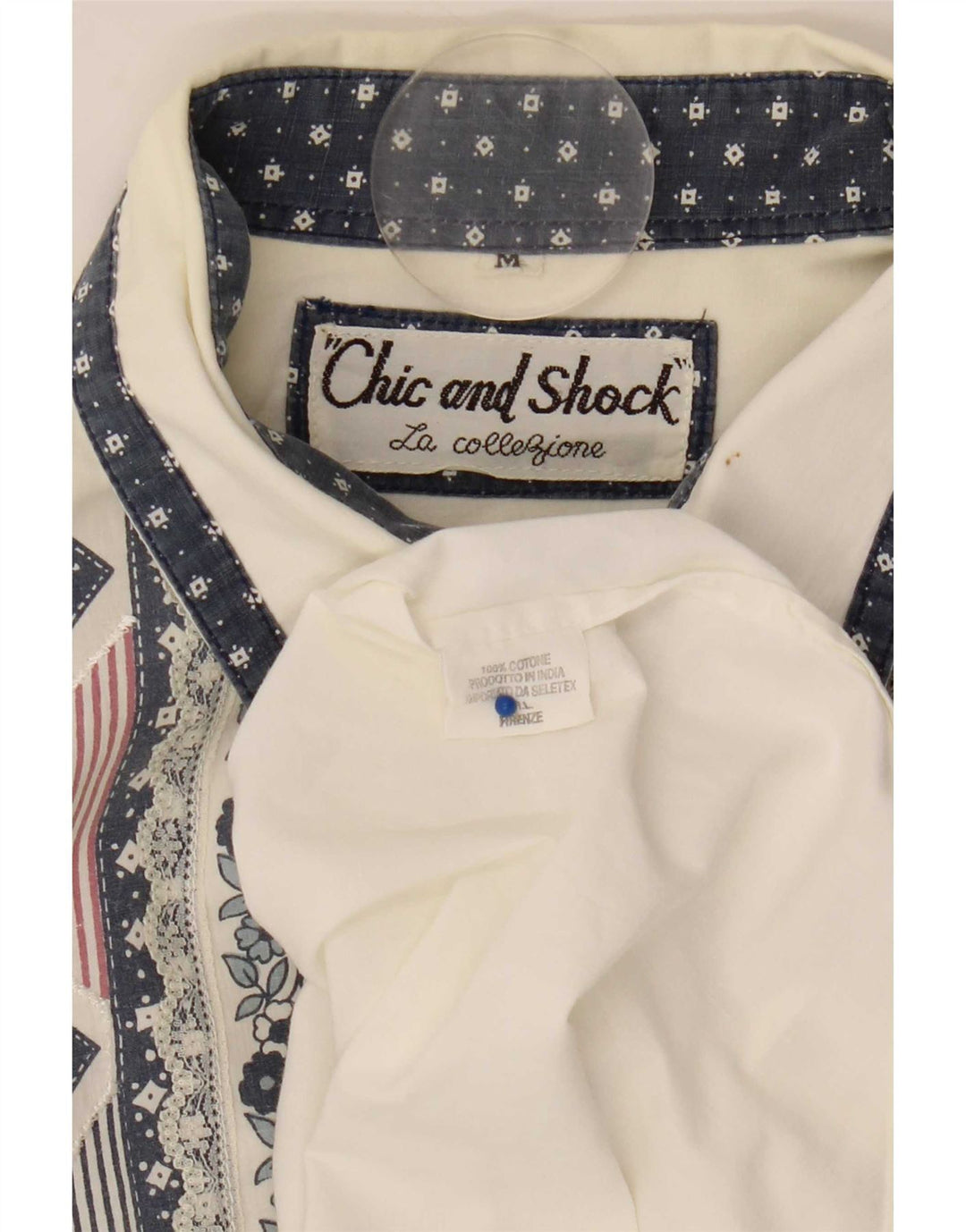 Vintage Womens Oversized Shirt Blouse UK 14 Medium White Geometric Cotton