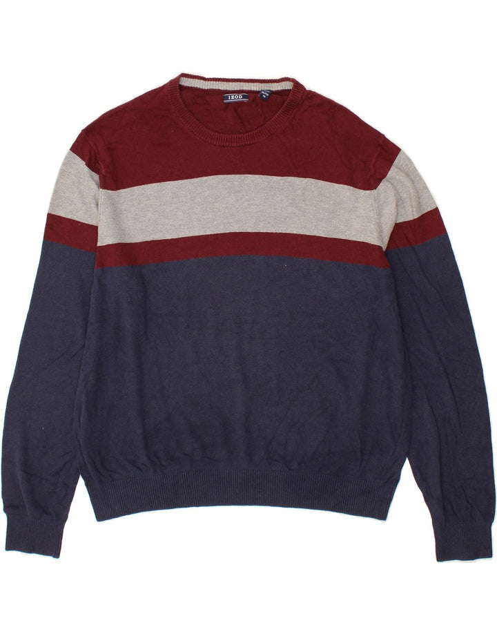 IZOD Mens Crew Neck Jumper Sweater 2XL Multicoloured Colourblock Cotton