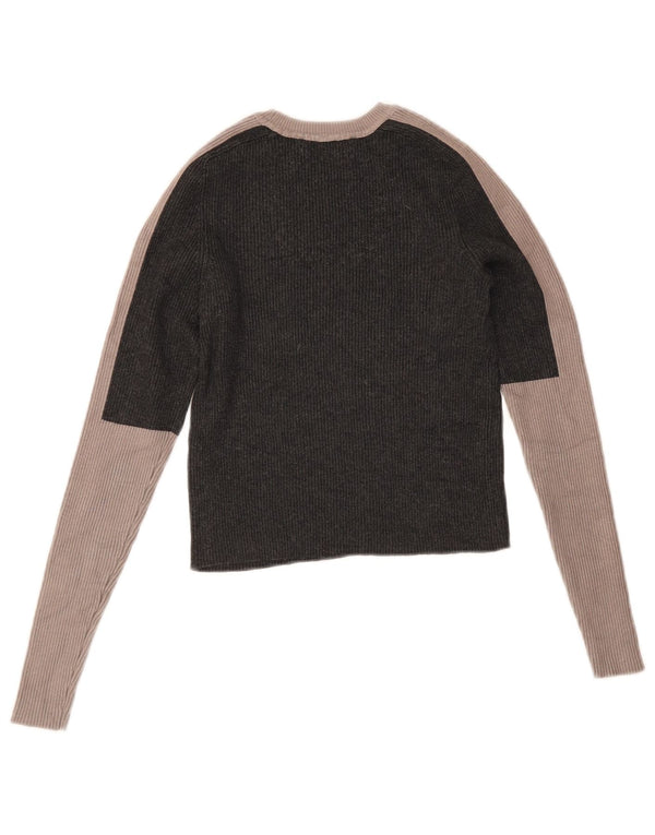Zara Womens Crop Top Long Sleeve UK 12 Medium Grey Colourblock Viscose