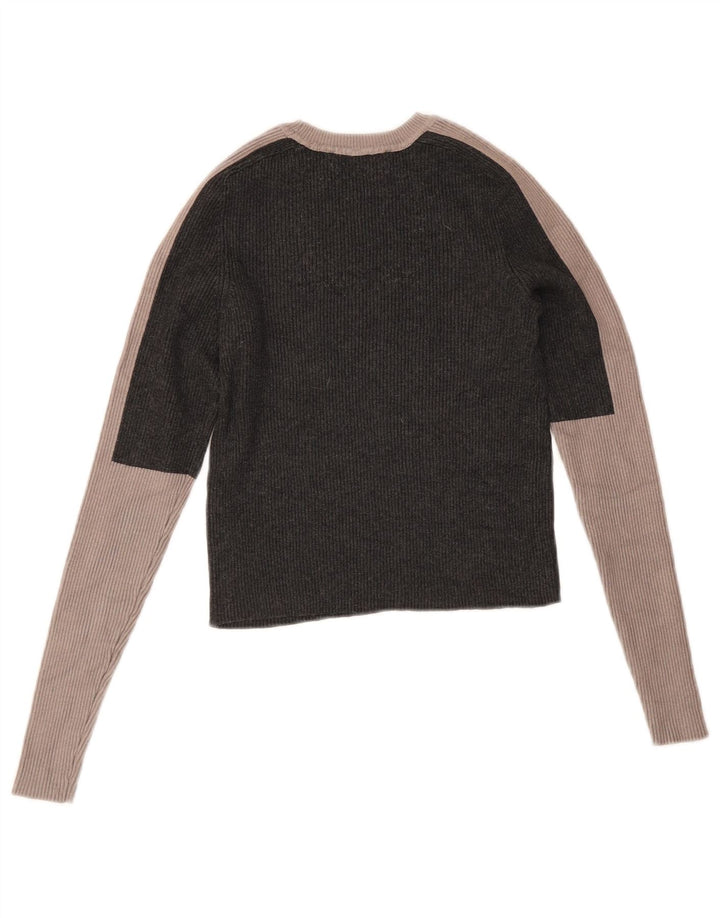 Zara Womens Crop Top Long Sleeve UK 12 Medium Grey Colourblock Viscose