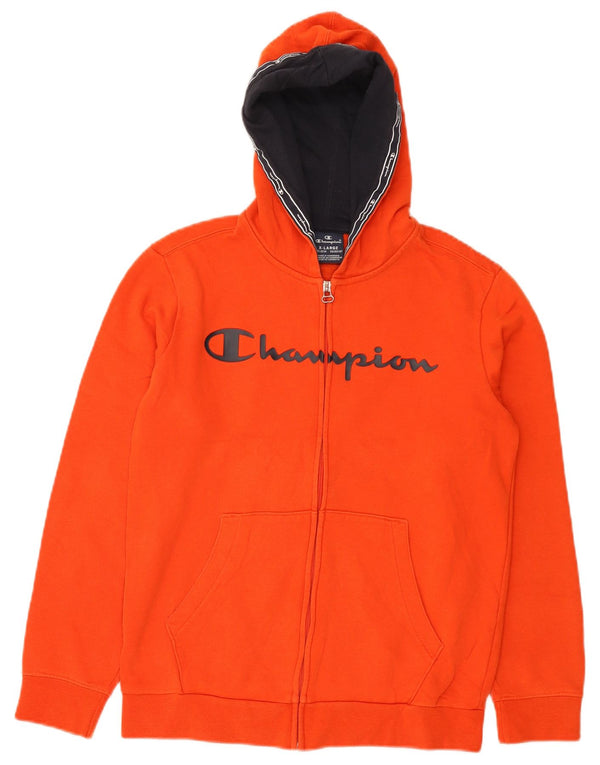 Champion Boys Graphic Zip Hoodie Sweater 13-14 Years XL Orange Cotton