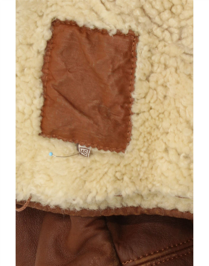 Vintage Mens Loose Fit Shearling Jacket IT 46 Small Brown Leather