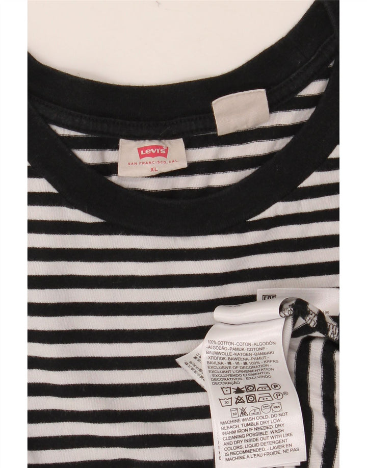LEVI'S Womens T-Shirt Top UK 18 XL Black Striped Cotton