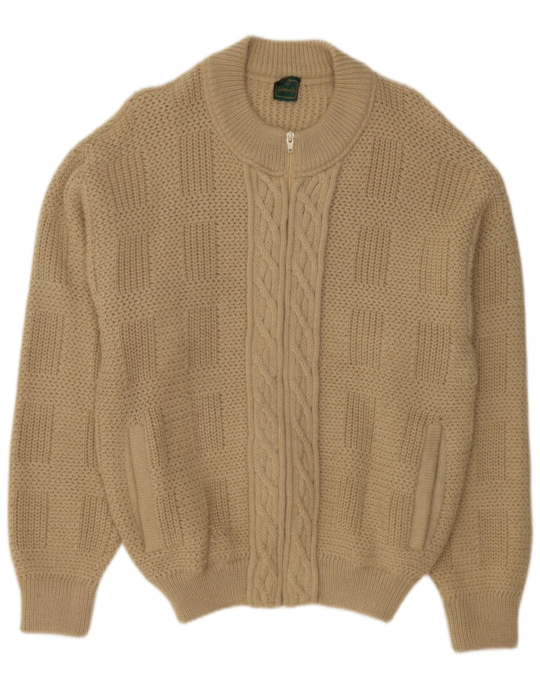 Vintage Mens Cardigan Sweater IT 50 Medium Beige Wool
