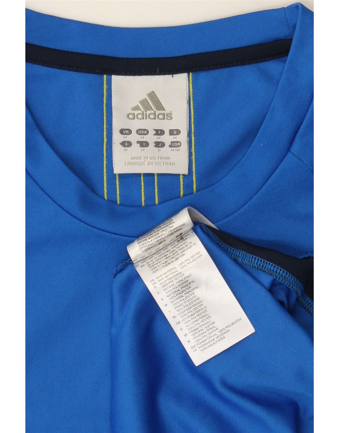 ADIDAS Mens T-Shirt Top Medium Blue Colourblock Polyester Vintage Adidas and Second-Hand Adidas from Messina Hembry 