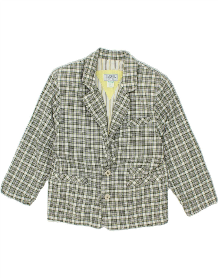 VINTAGE Womens Crop 2 Button Blazer Jacket UK 8 Small Green Check Cotton Vintage Vintage and Second-Hand Vintage from Messina Hembry 