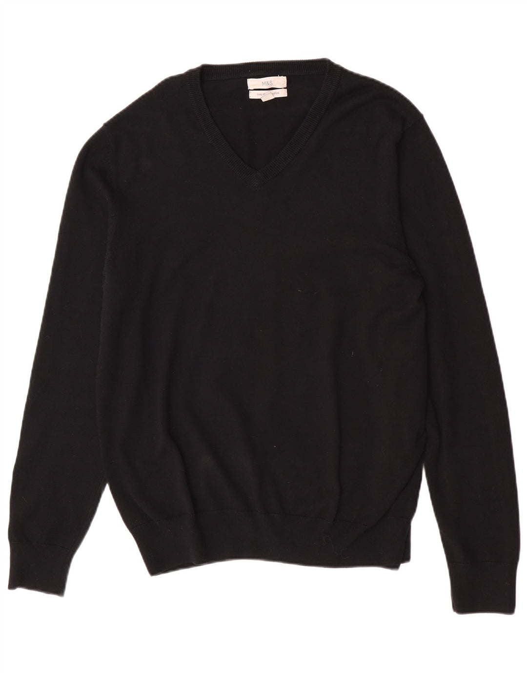 Marks & Spencer Mens V-Neck Jumper Sweater Large Black Cotton