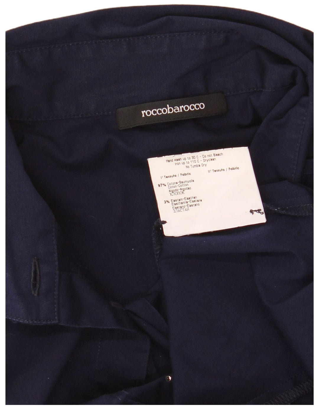 Roccobarocco Womens Graphic Shirt Blouse IT 44 Medium Navy Blue Cotton