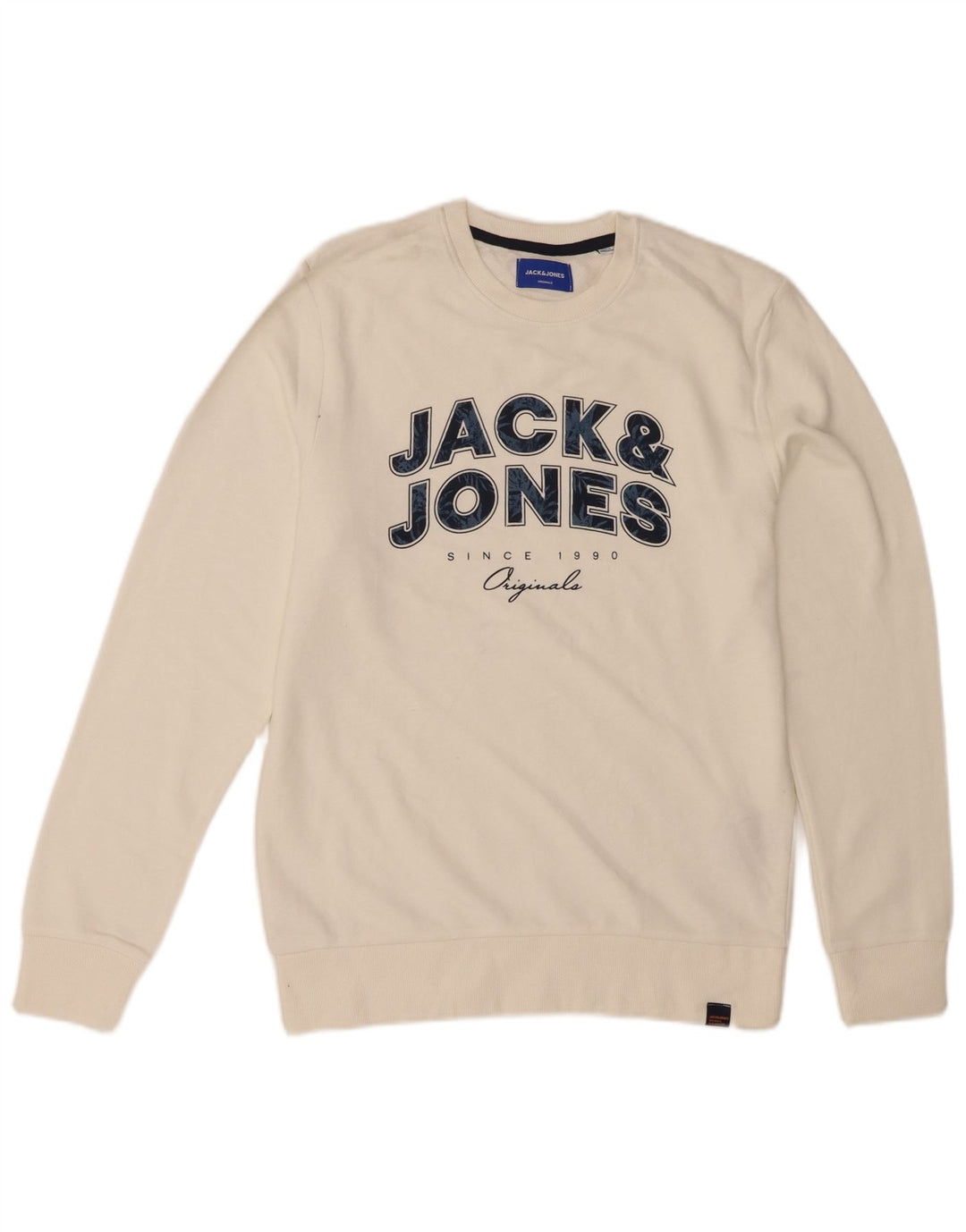 JACK & JONES Mens Graphic Sweatshirt Jumper Medium White Cotton