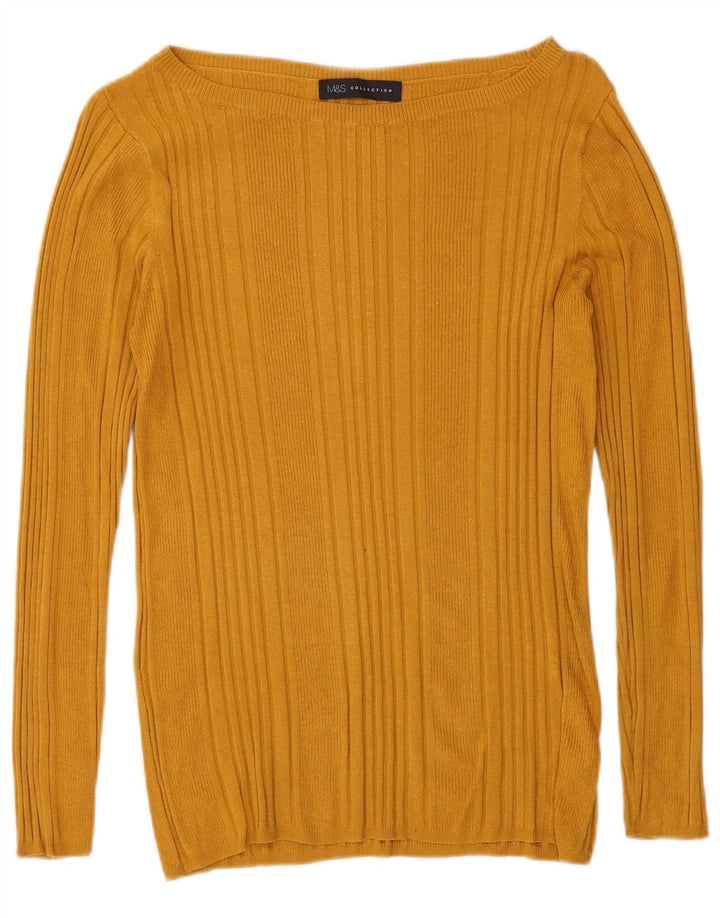 Marks & Spencer Womens Boat Neck Jumper Sweater UK 12 Medium Yellow Viscose